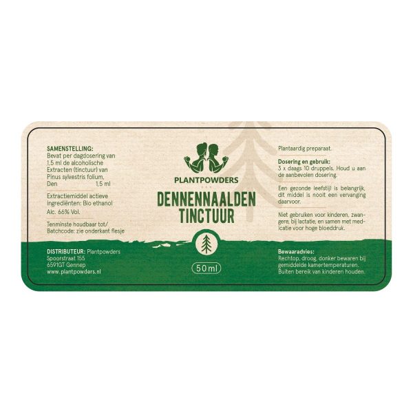 Plantpowders Dennennaalden tinctuur etiket