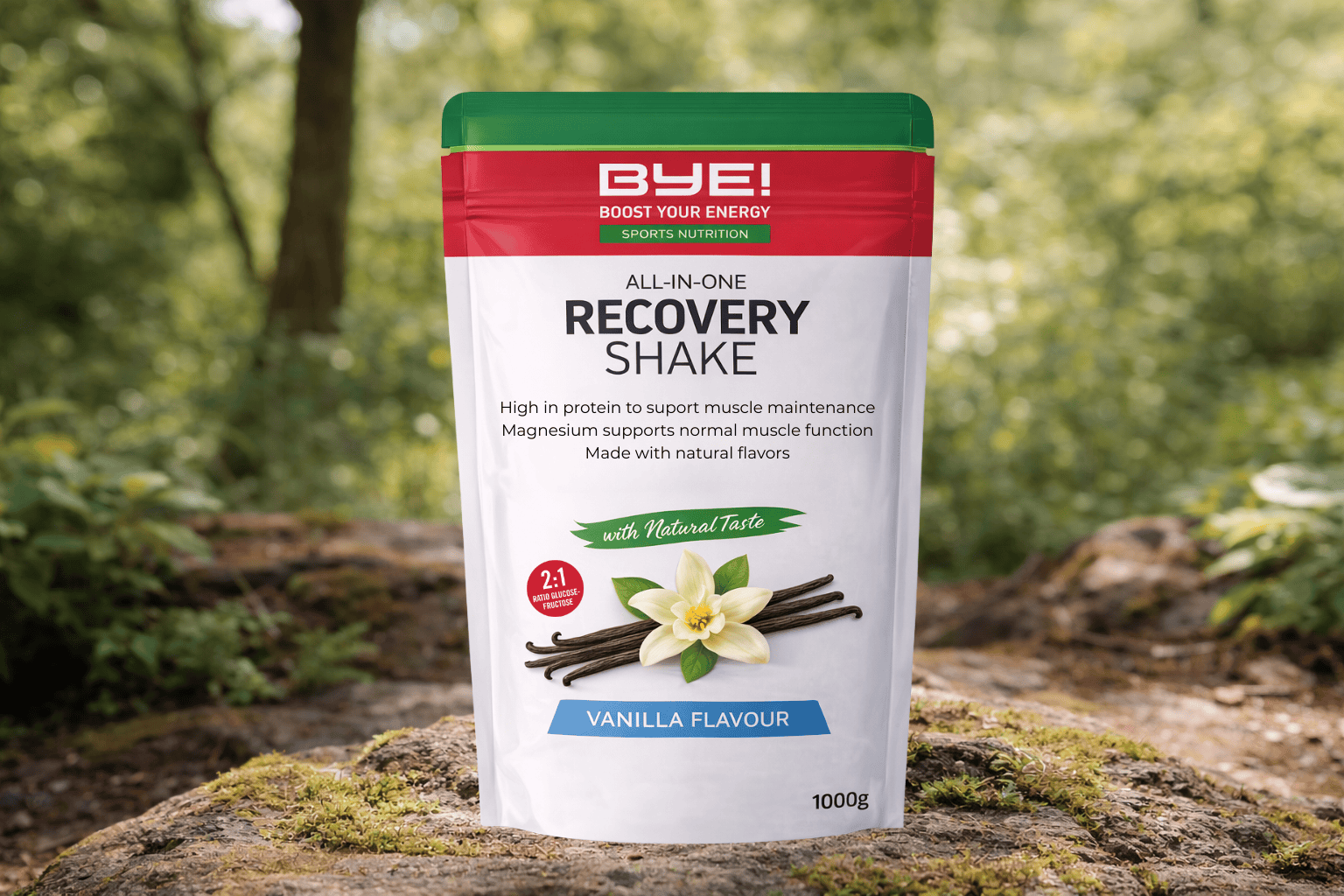 Bye Recovery Shake All in One Mockup vanille met achtergrond