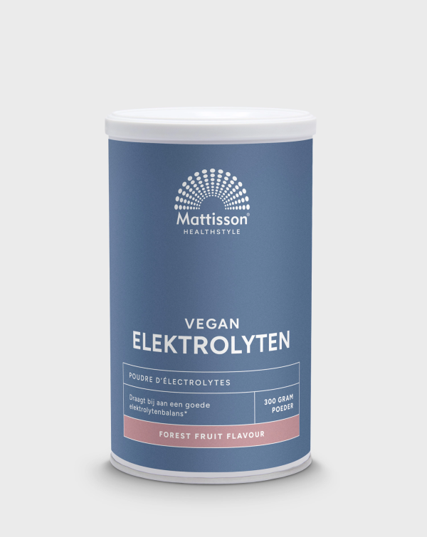 Mattisson Vegan electrolyten mockup met als synoniem Mattisson Elektrolytes mockup van pot in de smaak forrest fruit
