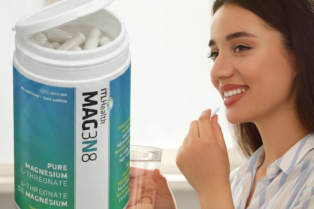 MAG3N8 magnesium threonaat ITL Health supplement voor focus en ontspanning met vrouw