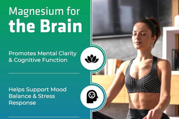MAG3N8 magnesium threonaat ITL Health voor hersenen en focus met vrouw meditatie