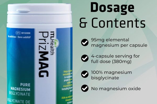 ITL Health PrizMAG magnesium bisglycinaat capsules voor slaap en ontspanning dosering en inhoud